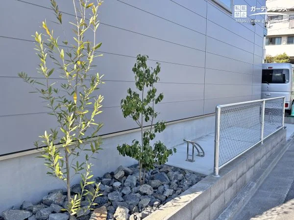 通りに映える植栽スペースとフェンス