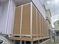 風通しのよいルーバーフェンス付きウッドデッキ工事