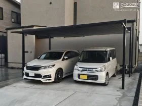 日常使いに便利な、スタイリッシュな2台用カーポート外構[施工後]