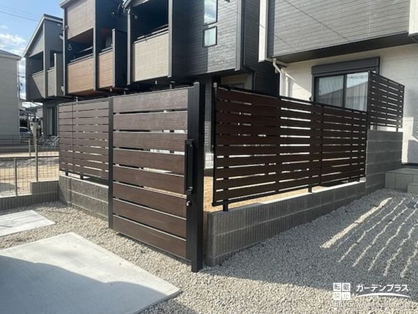 目隠しフェンスと門扉で囲いクローズにした安心のお庭空間工事