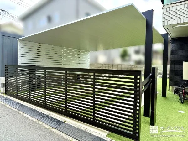 防犯対策も兼ねたカーゲートや照明の設置リフォーム工事