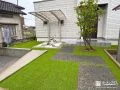 人工芝とホワイトのインターロッキングで明るく快適になった工事
