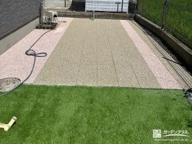 インターロッキングと人工芝で快適に仕上げた主庭[施工後]