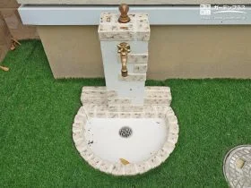 レンガ調デザインで庭を彩る立水栓[施工後]