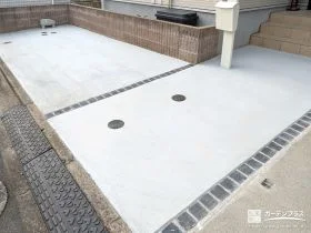 土間コンクリートにピンコロ目地を取り入れた駐車スペース工事