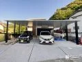 存在感抜群のカーポートSC3台用。統一感のあるモダン新築外構