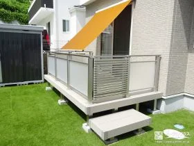オレンジのオーニングでお庭に明るいアクセントを加えた工事