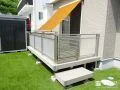 オレンジのオーニングでお庭に明るいアクセントを加えた工事