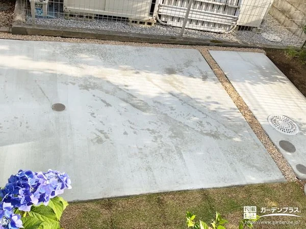 サビ砂利のスリットでアクセントを加えた駐車スペース工事