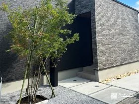 シンプルを引き立てる、植栽とライティングで魅せる新築外構