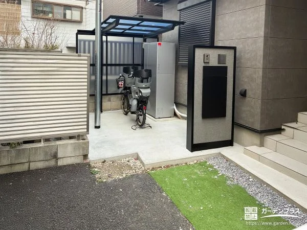 サイクルポートと機能門柱で整える玄関前と駐輪スペース工事