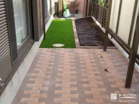 人工芝とインターロッキングで彩り豊かに仕上げたお庭工事