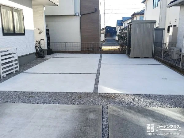 土間コンクリートと砂利を組合わせ敷地全体の雑草対策をした工事