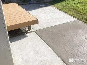 デッキ周りに土間コンクリートを打設ししっかり雑草対策した工事