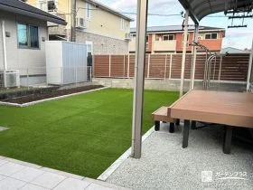 ピンコロ石で囲んだ菜園スペースが癒しのお庭リフォーム工事