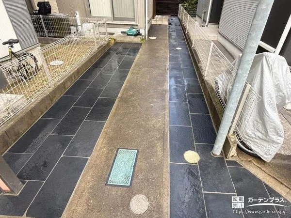 No.28609 重厚感のある石調タイルで足元を整えた玄関アプローチ工事[施工後]