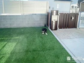 緑豊かな人工芝でワンちゃんがのびのび遊べるお庭づくり工事