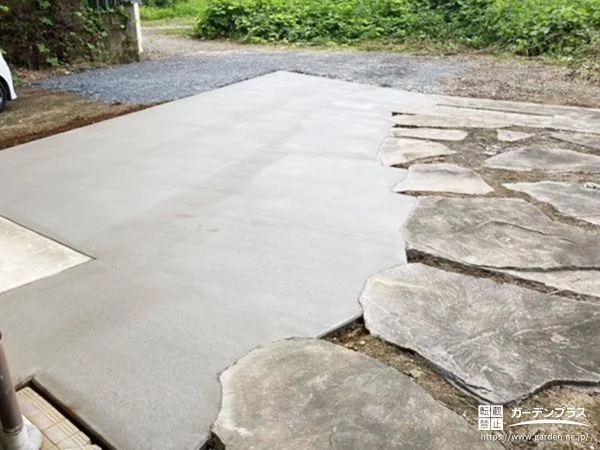 土のままで雑草が生えやすいお庭に土間コンクリートを打った工事