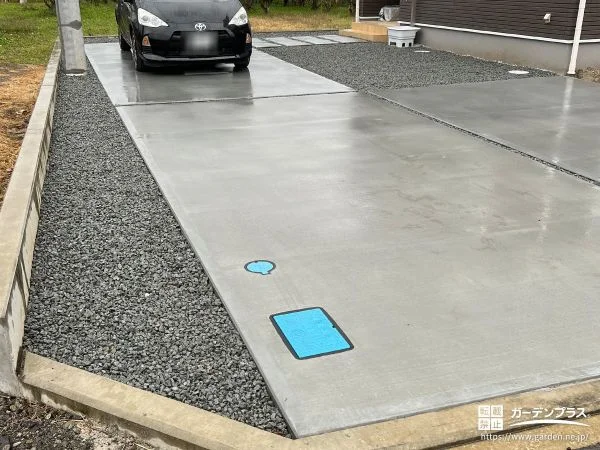 広々とした駐車スペースに土間コンクリートと砂利を施工した工事