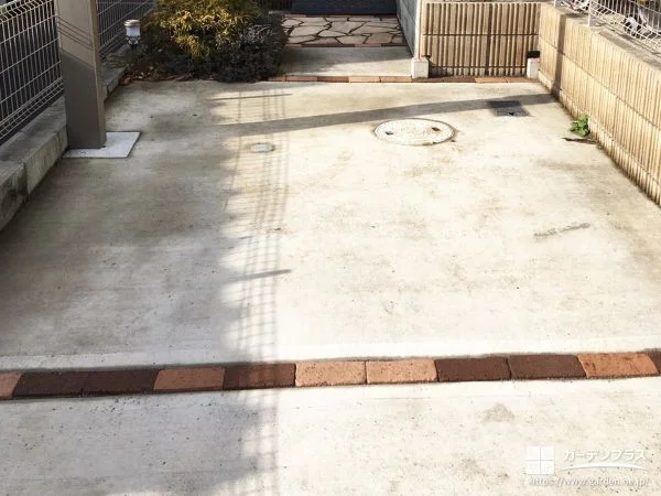 ベビーカーも通りやすい駐車スペーススリットへのレンガ舗装工事