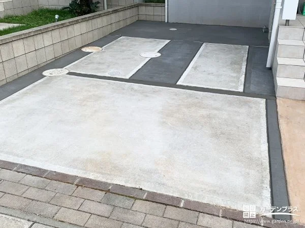 凹凸のあった駐車スペースの地面をコンクリートで整えた工事