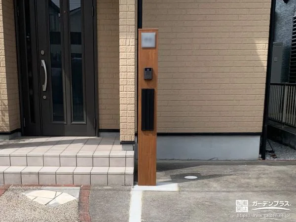 木調デザインの機能門柱で玄関まわりをおしゃれに演出した工事