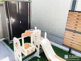 お子様のおもちゃ等の収納に便利な物置[施工後]