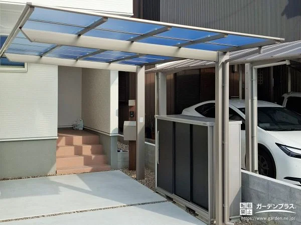お車を雨や紫外線から守るカーポートと便利な物置の設置工事
