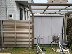 自転車も荷物もすっきり収まるお庭の一角を暮らしに役立てる工事
