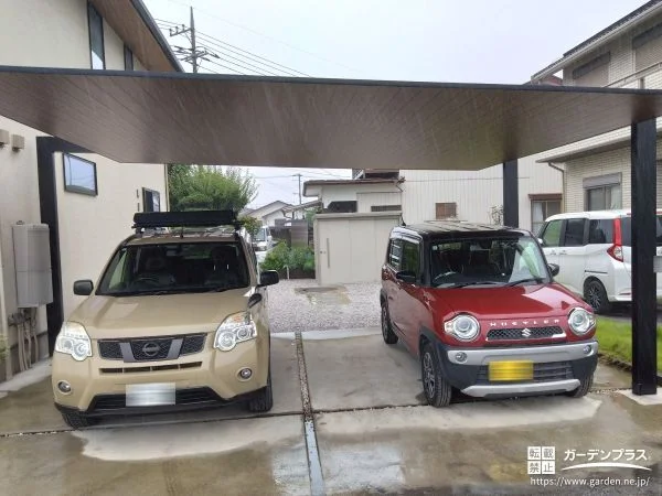 木調天井が愛車を包む上質感あふれる2台用カーポート設置工事