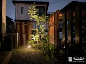 光と影で植栽を引き立てる夜のお庭[施工後]
