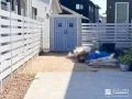 お庭に映える可愛い物置を主役に明るくまとめた爽やかなお庭工事