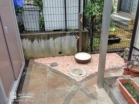 信楽焼の陶器パンとスマートでおしゃれ立水栓[施工後]
