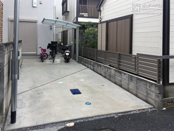 土間コンクリートに斜め目地がスタイリッシュなデザインのオープン外構工事 No 65 新築外構一式の施工例 外構工事のガーデンプラス