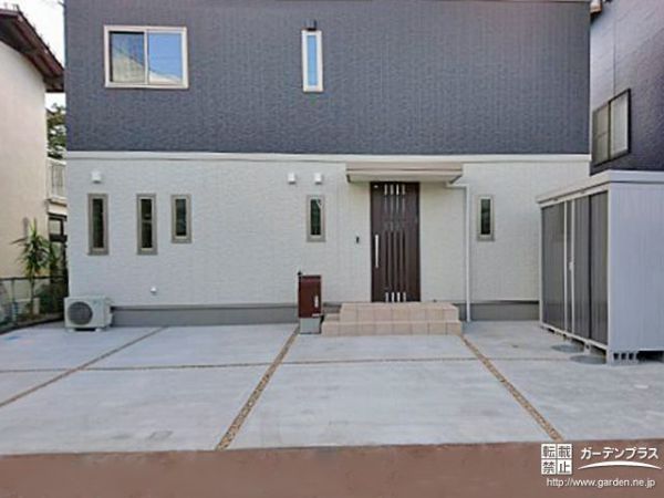 シンプルモダンなお住いをスタイリッシュに演出するオープン外構 No 7348 新築外構一式の施工例 外構工事のガーデンプラス