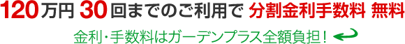 120万円30回までのご利用で分割金利手数料 無料!!