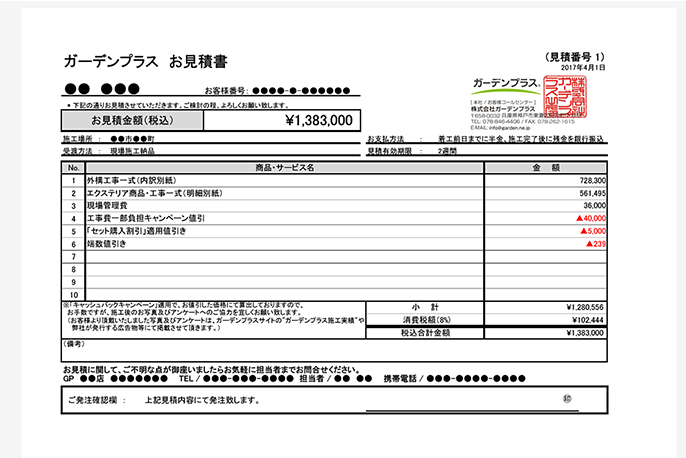 外構費用が記された見積り