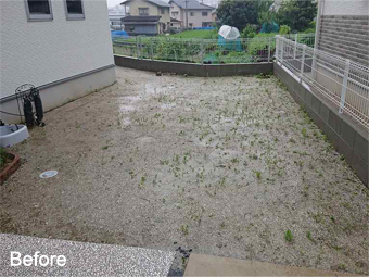 何の雑草対策もしていない土の状態のお庭