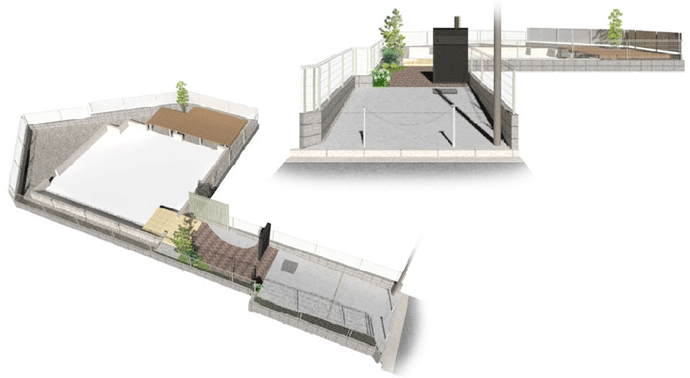 敷地全景と正面のパース図