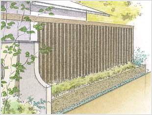 日本の粋を感じさせる木目素材と植栽の調和